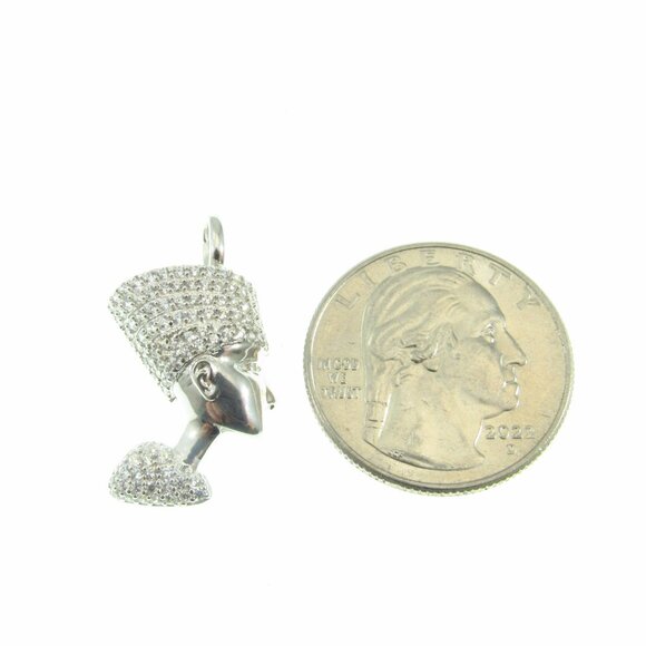 Solid 925 Sterling Silver and CZ Egyptian Queen Nefertiti Pendant Jewelry Charm - Picture 5 of 8